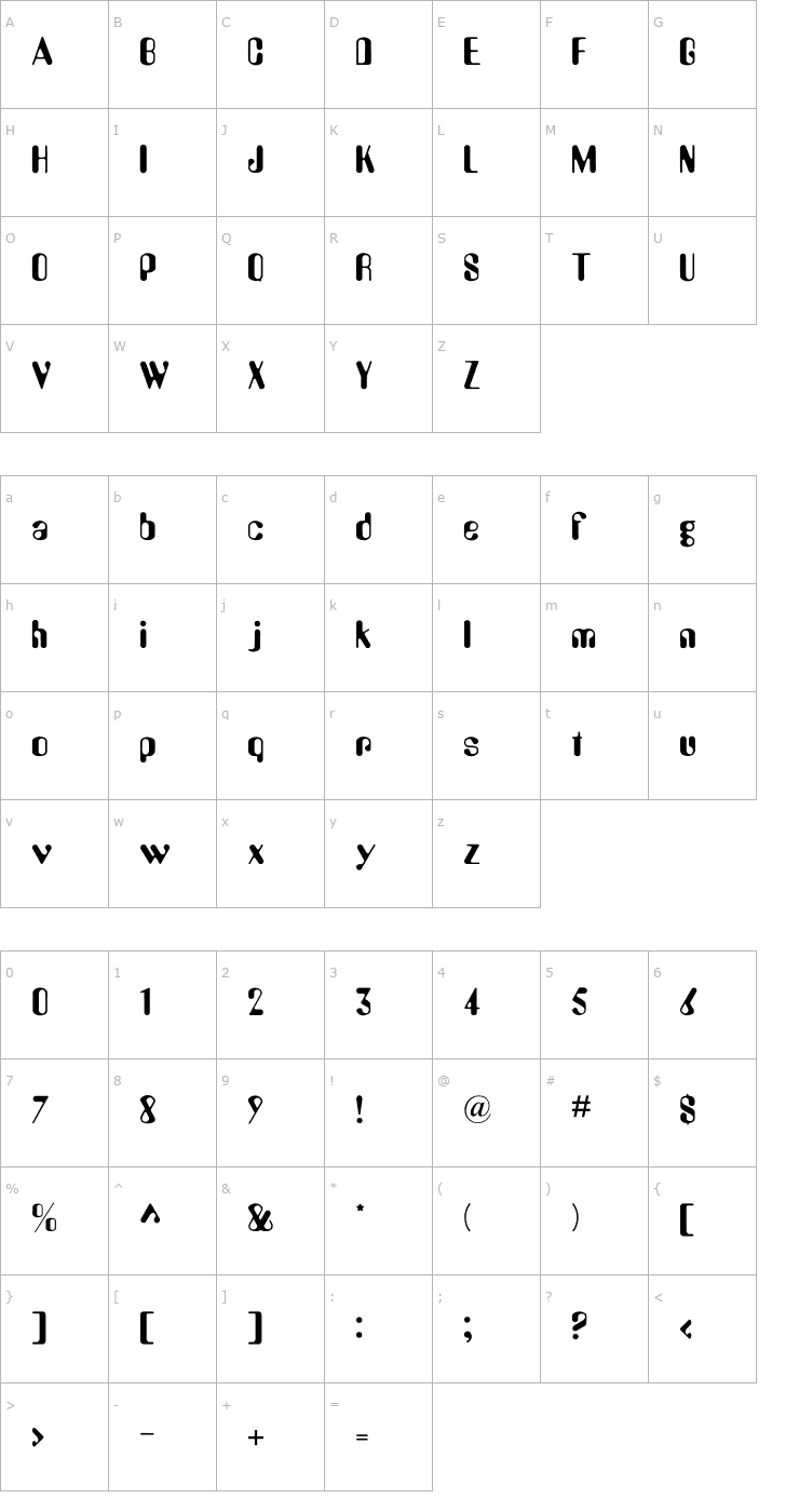 Character Map Amelia-Normal Font