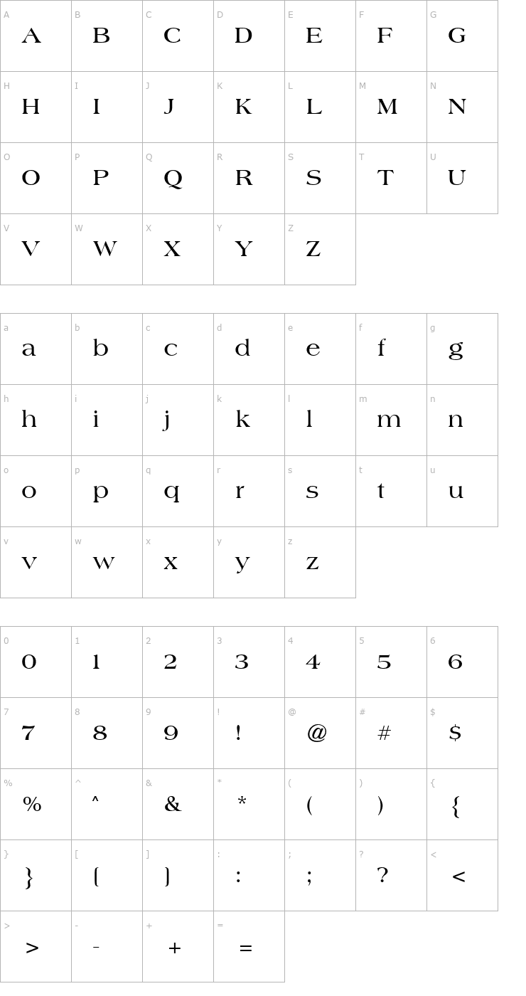 Character Map American Classic Bold Font