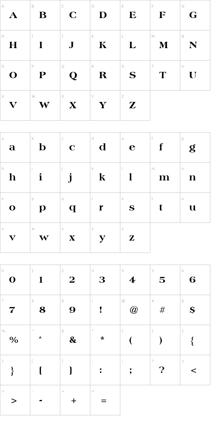 Character Map American Classic Extra Bold Font