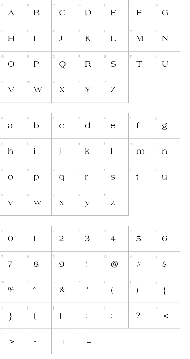 Character Map American Classic Font