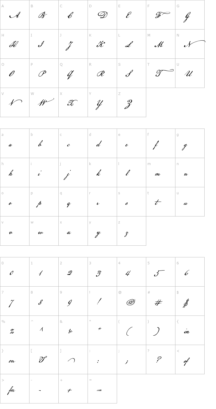 Character Map American Scribe Font