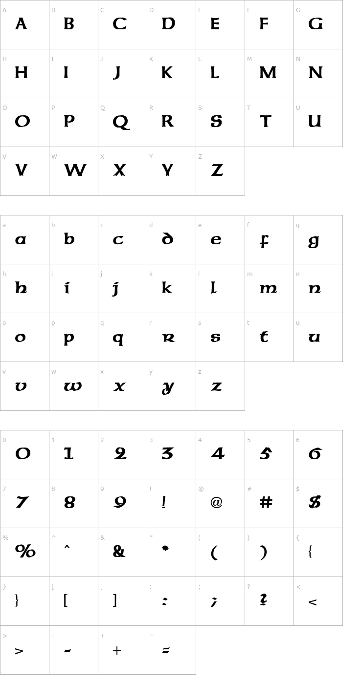 Character Map American Uncial Bold Font