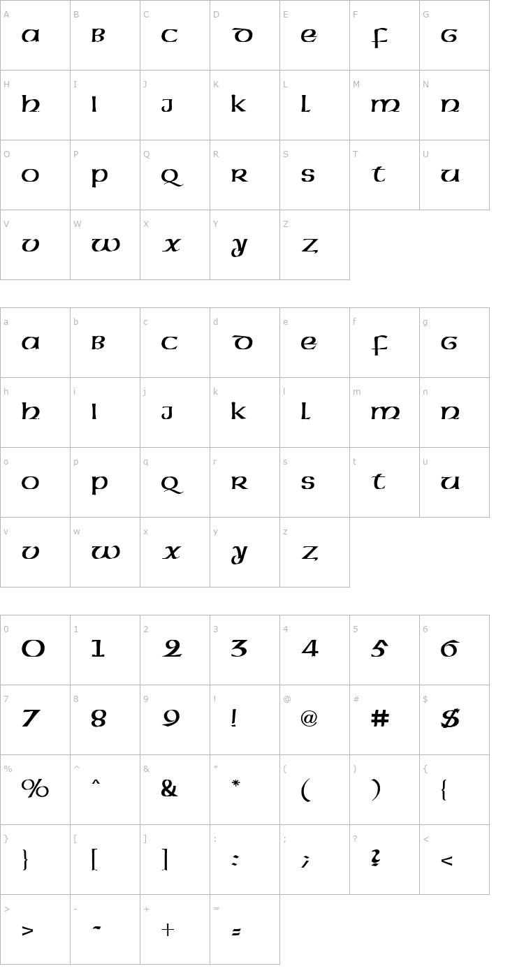 Character Map American Uncial Initials Regular Font