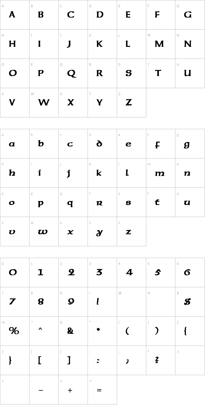 Character Map American Uncial MN Font