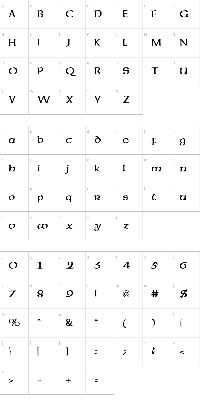 Character Map American Uncial Regular Font