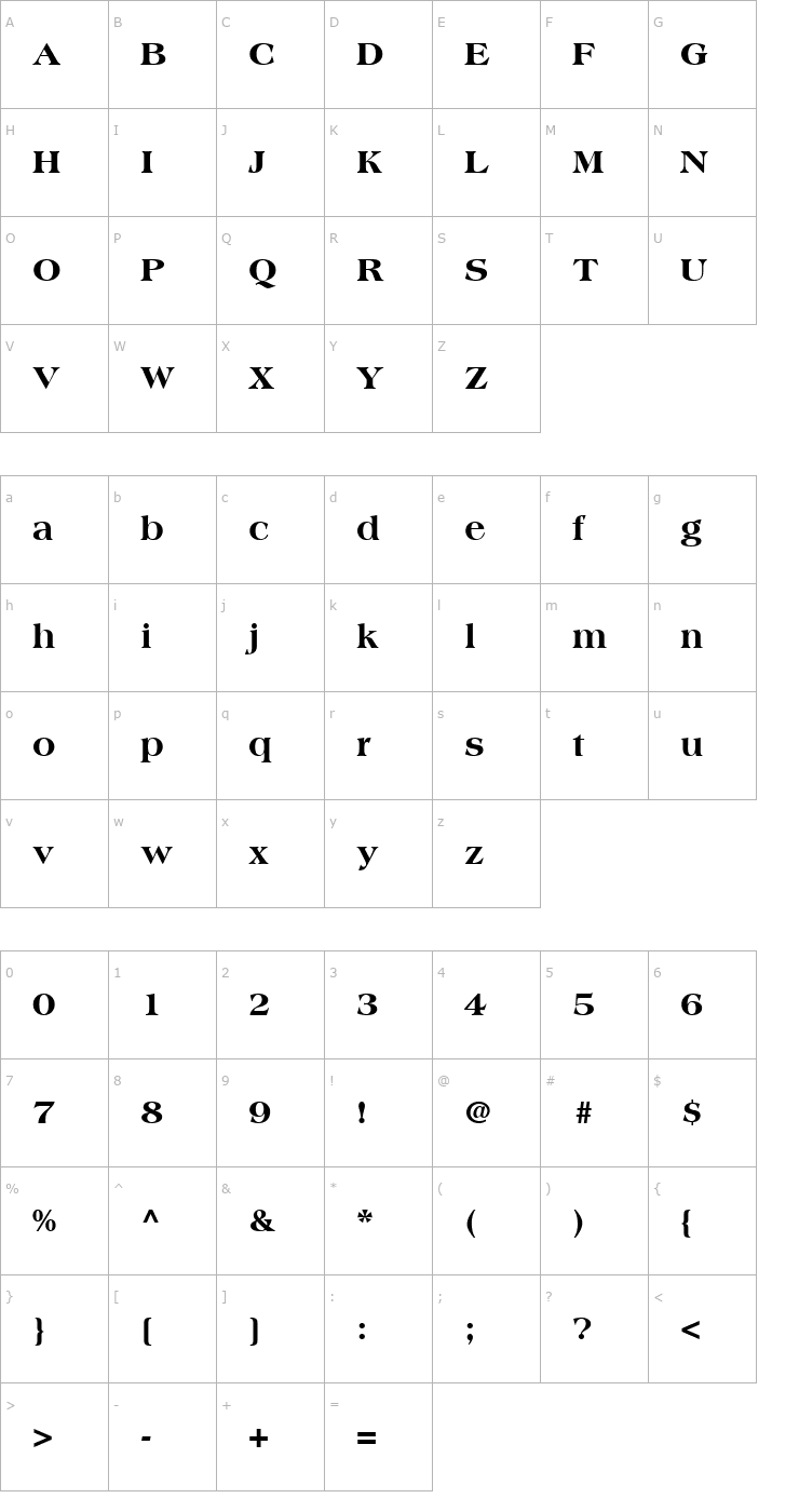 Character Map Americana-ExtraBold Font