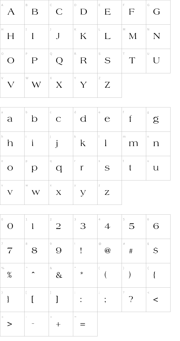 Character Map Americana Regular Font