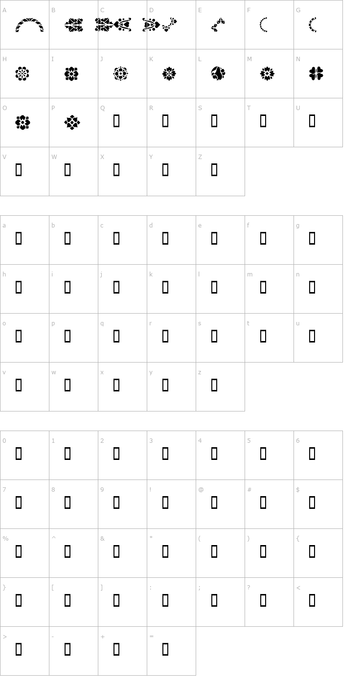 Character Map Americana Two Font