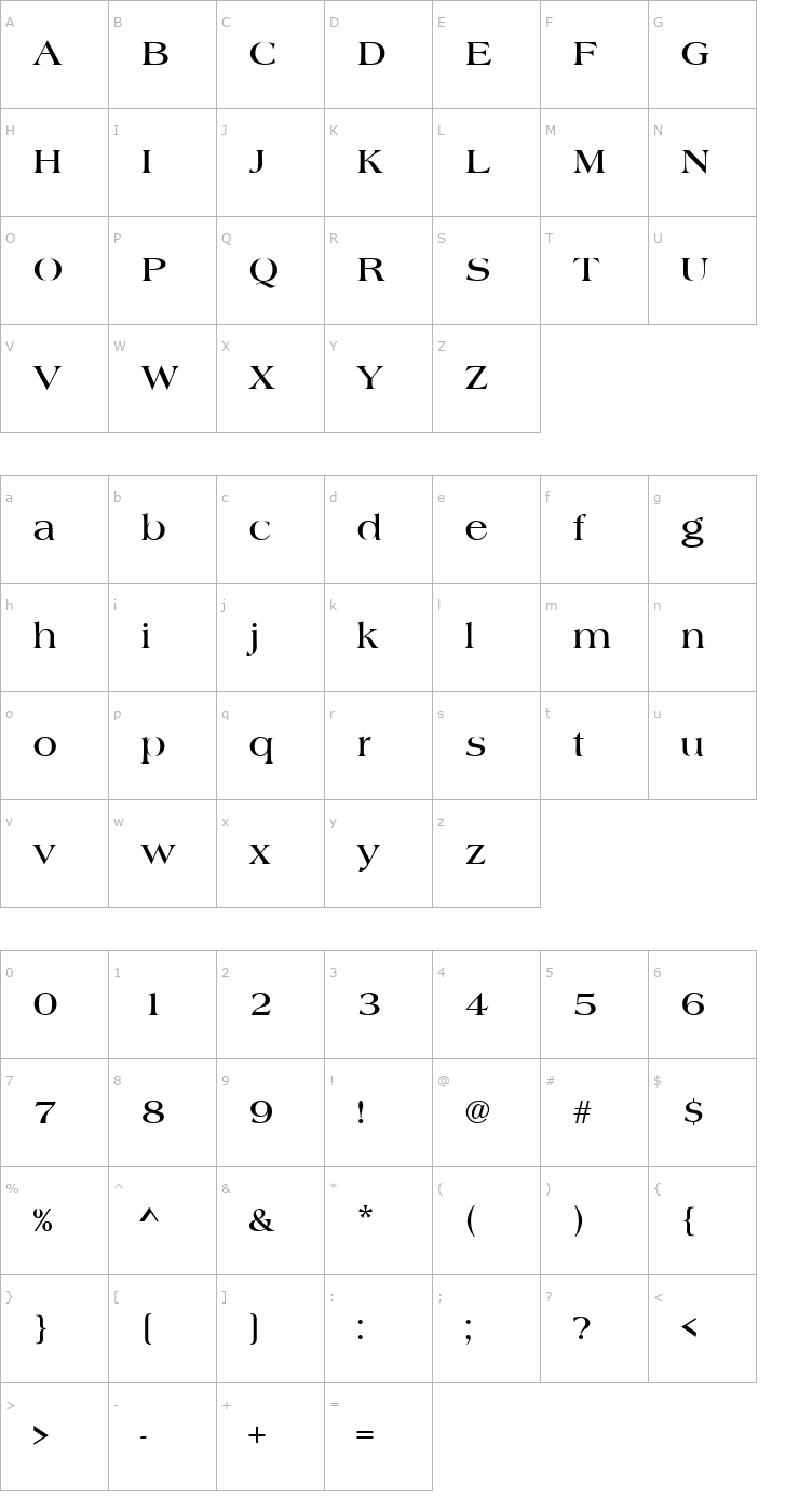 Character Map Americana_Becker_Bold Font