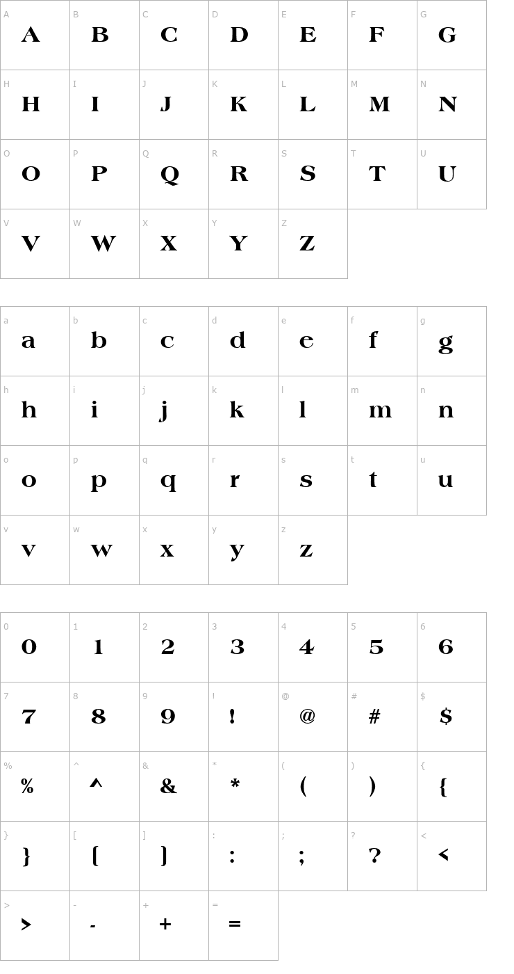 Character Map Americana_Becker_Ext_Bold Font