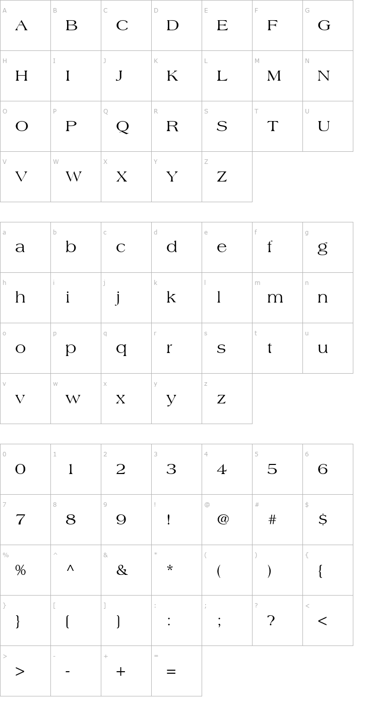 Character Map AmericanaRoman Font