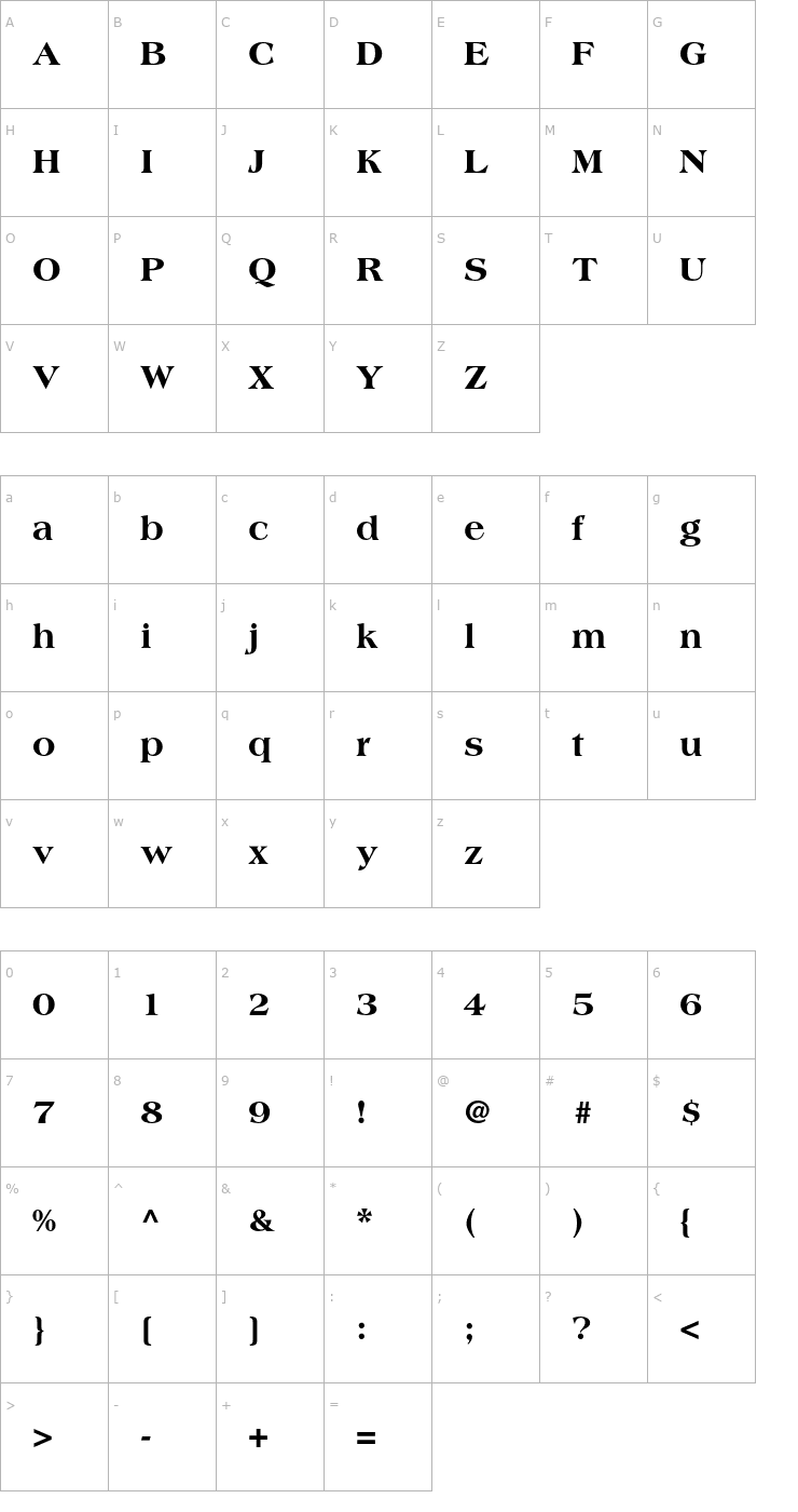 Character Map AmericanaStd-ExtraBold Font