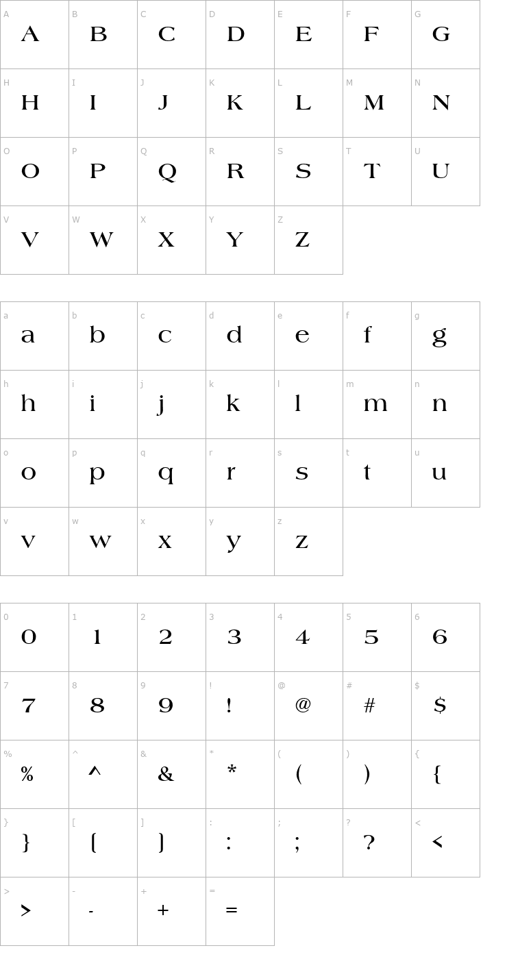 Character Map AmericanaT Bold Font