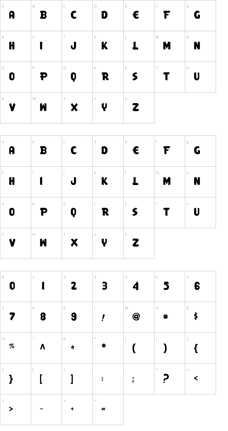 Character Map AmericanCheese Font