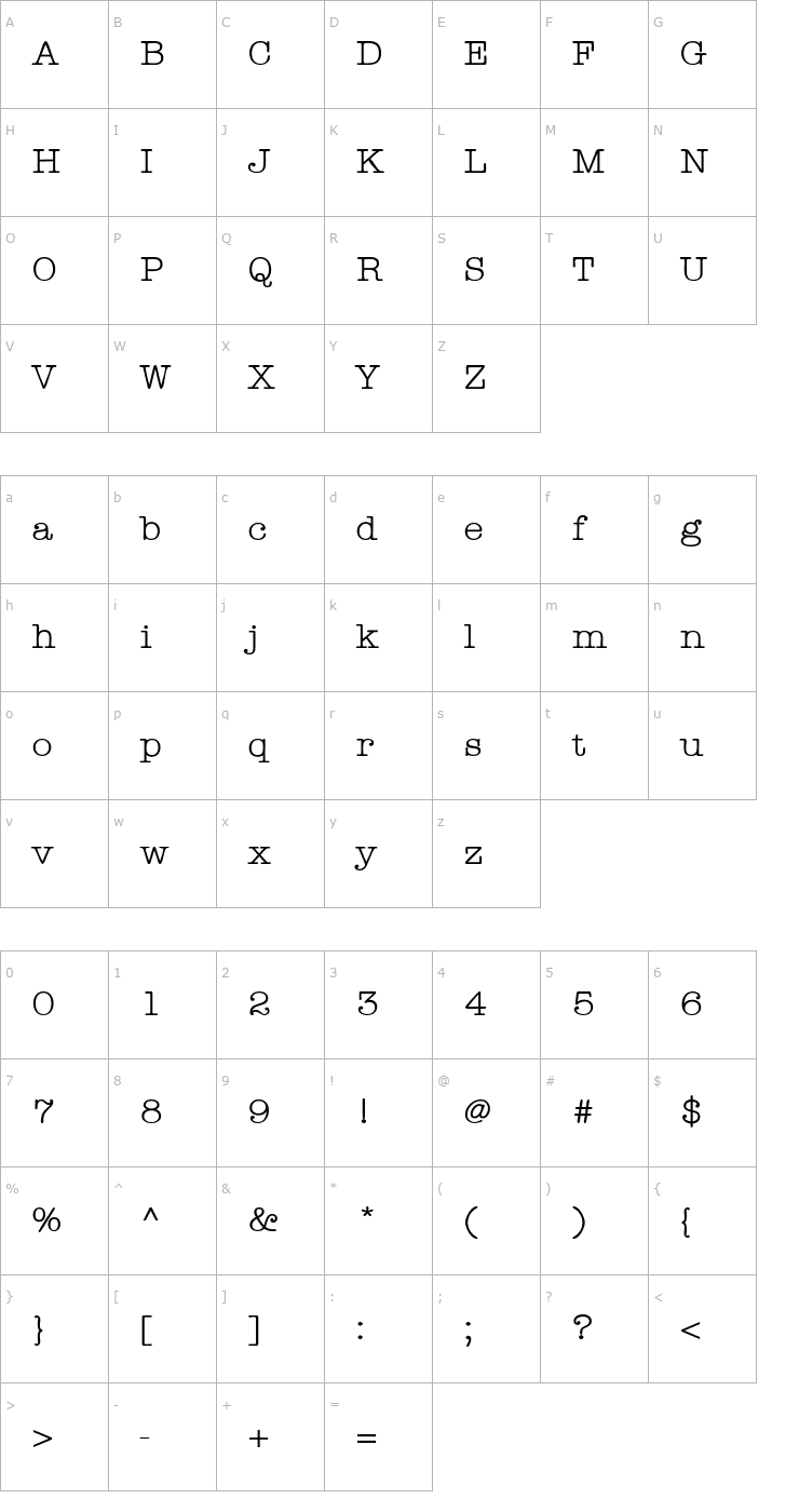 Character Map AmerTypeLight Bold Font