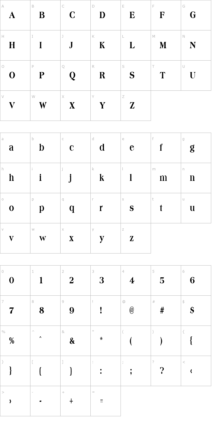 Character Map AmphionCondensedExtrabold Regular Font