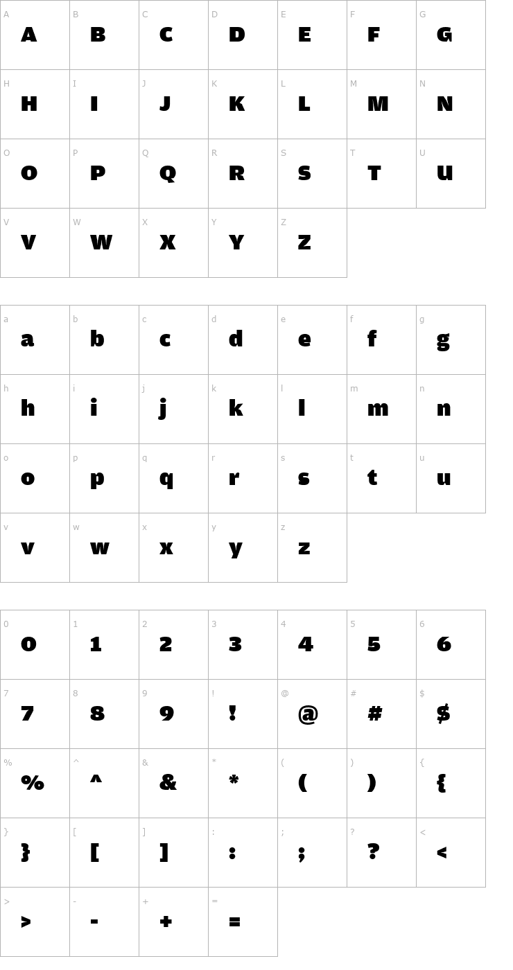 Character Map AmplitudeWide-Ultra Font