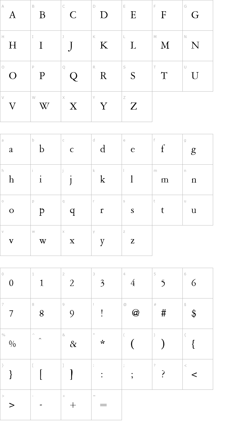 Character Map AmsterdamerGaramont-Regular Font