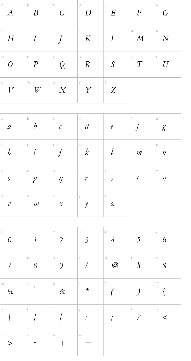 Character Map AmsterdamerGaramont-RegularItalic Font