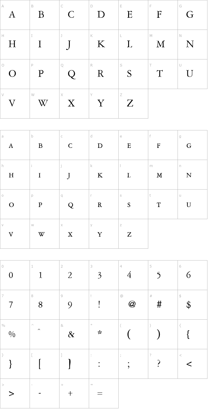 Character Map AmsterdamerGaramontSmc-Regular Font