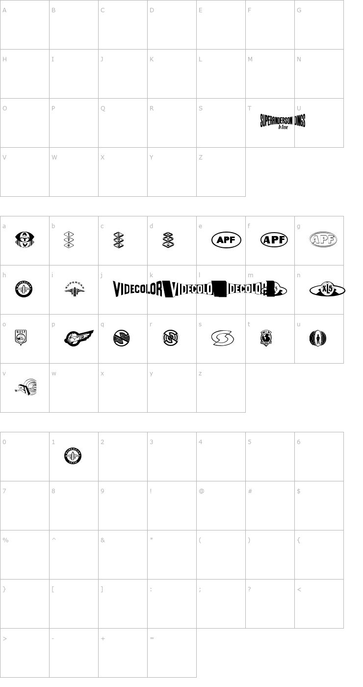 Character Map Anderson Dings 1 Font