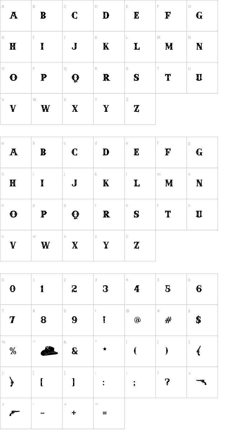 Character Map Anderson Four Feather Falls Font