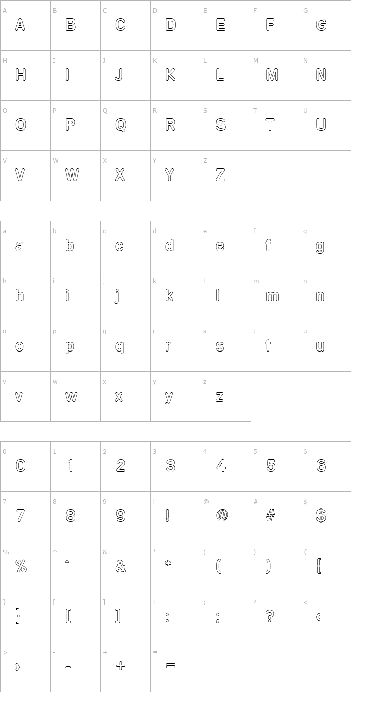 Character Map AndreasBeckerOutline-Regular Font