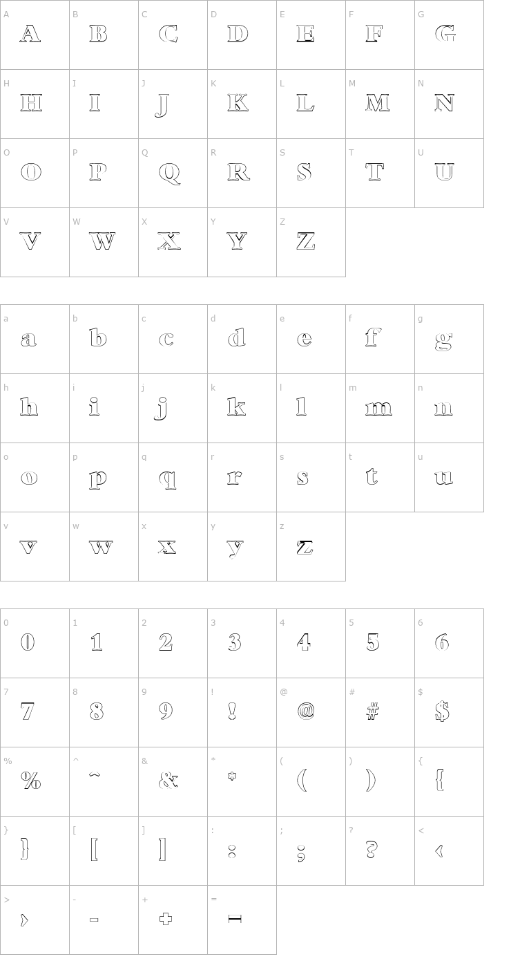 Character Map AndrewBeckerOutline-Heavy Font