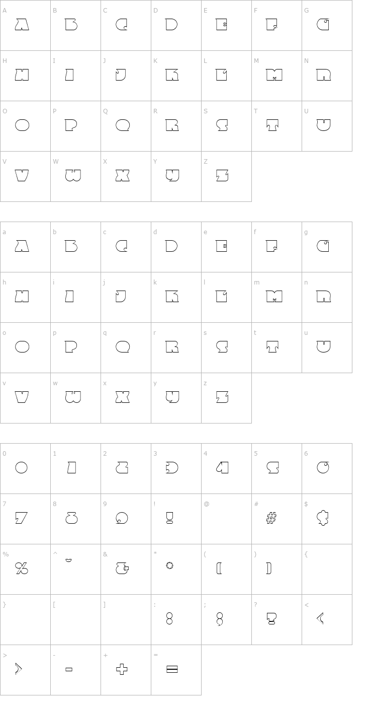 Character Map AngelaBeckerOutline Bold Font