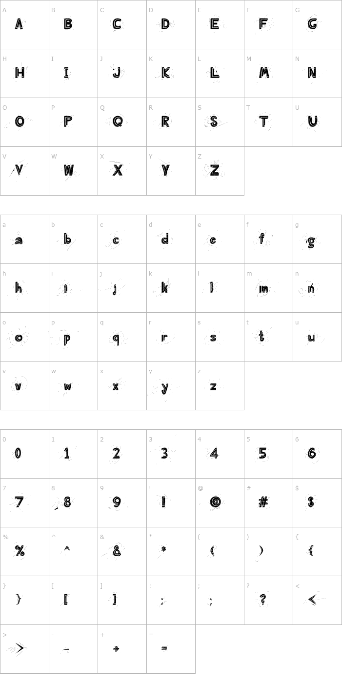 Character Map Angry Prego Font