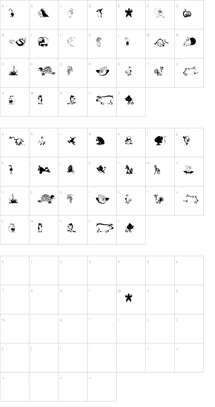 Character Map Animal Comedians Font