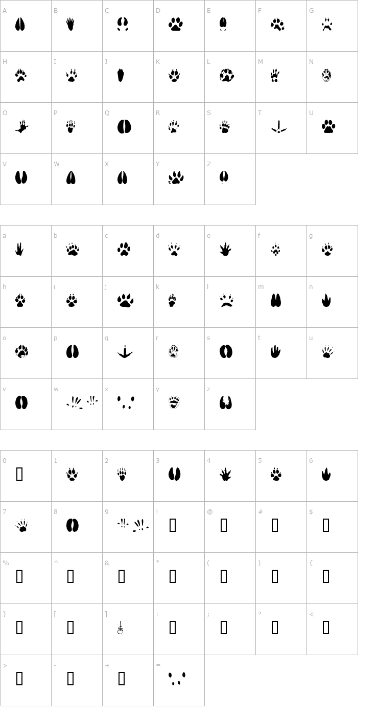 Character Map Animal Tracks Font