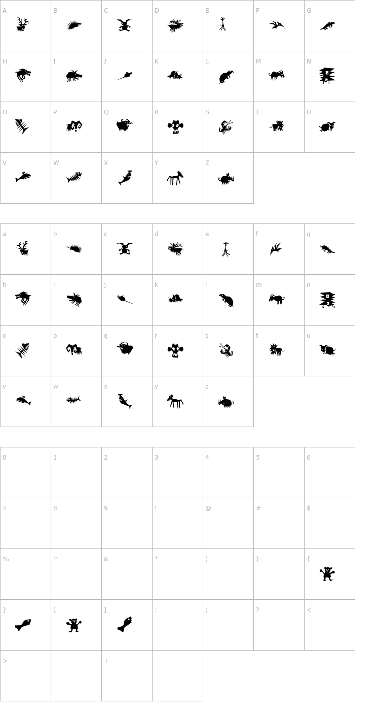 Character Map Animalia Scissored Font