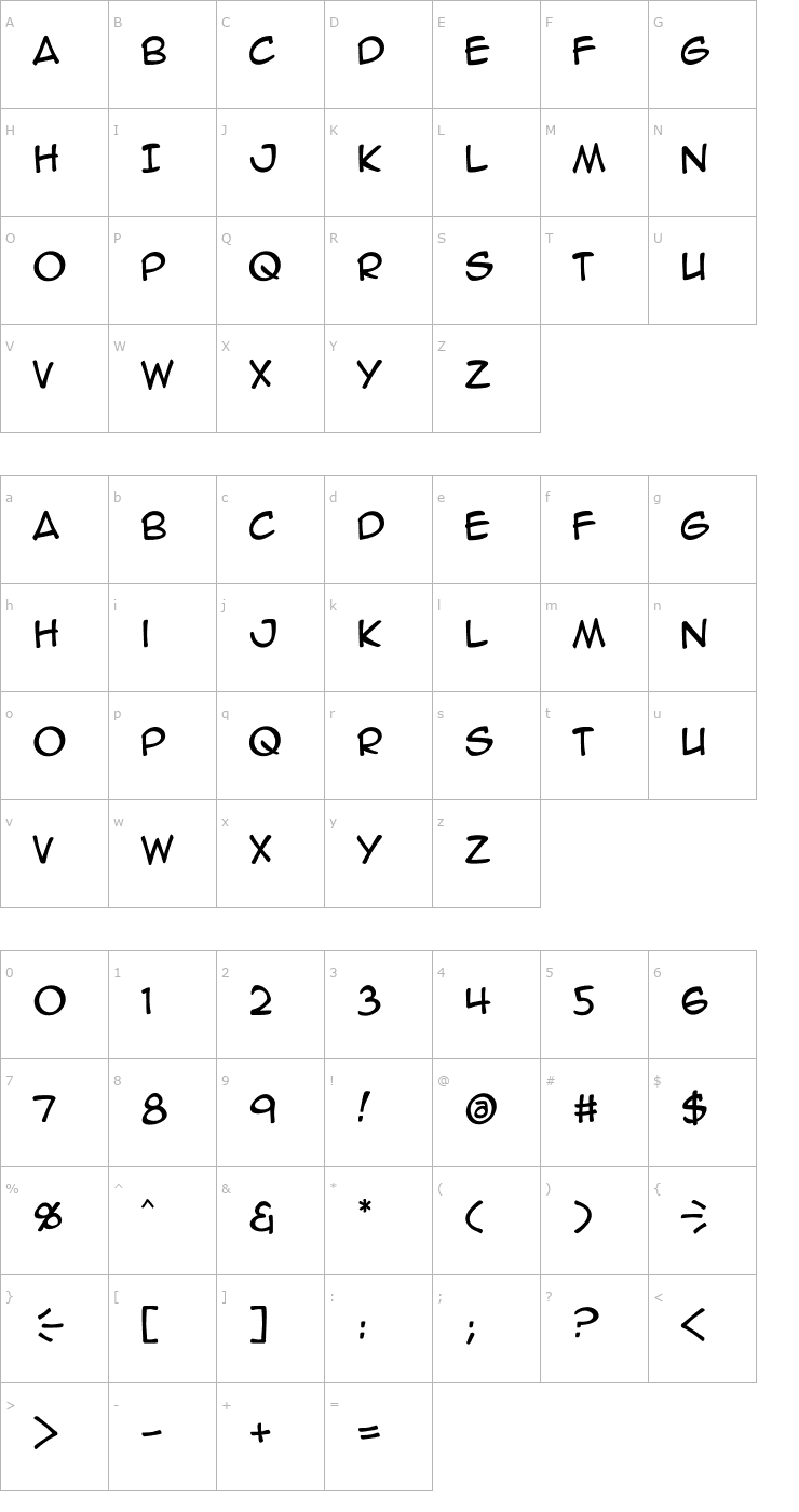 Character Map Anime Ace 2.0 BB Font