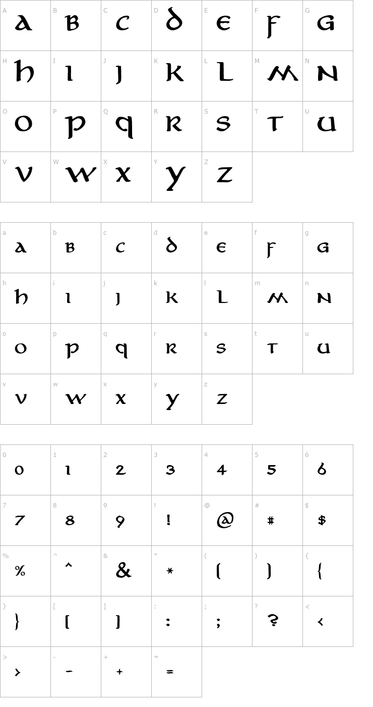 Character Map Aniron Bold Font