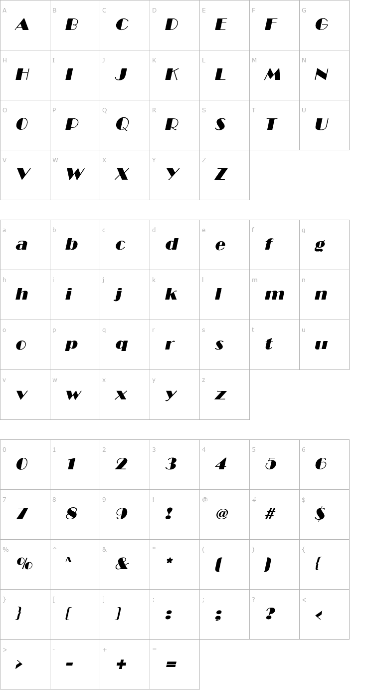 Character Map AnnaBecker Italic Font