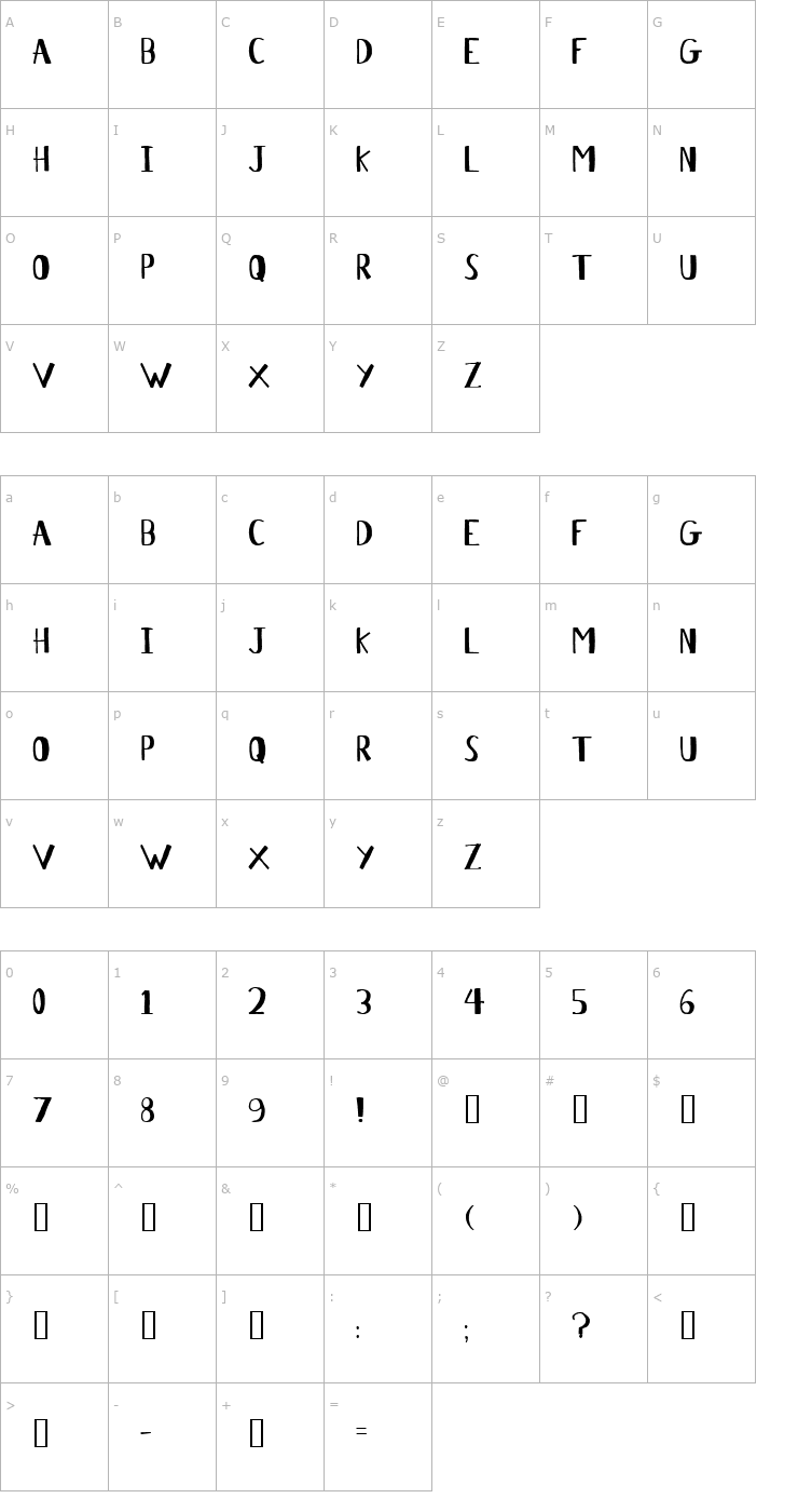 Character Map Antelope H Font