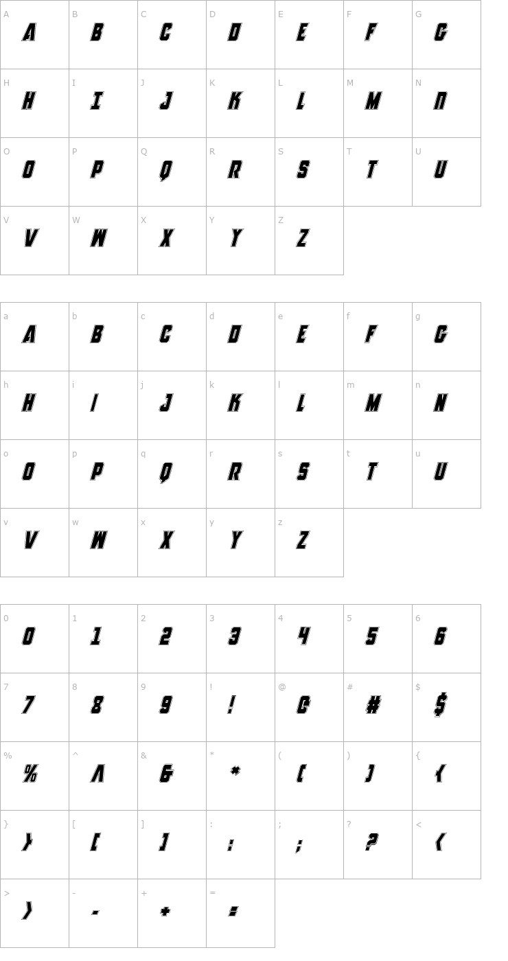 Character Map Antilles Academy Italic Font