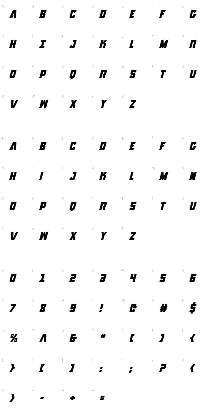 Character Map Antilles Expanded Italic Font