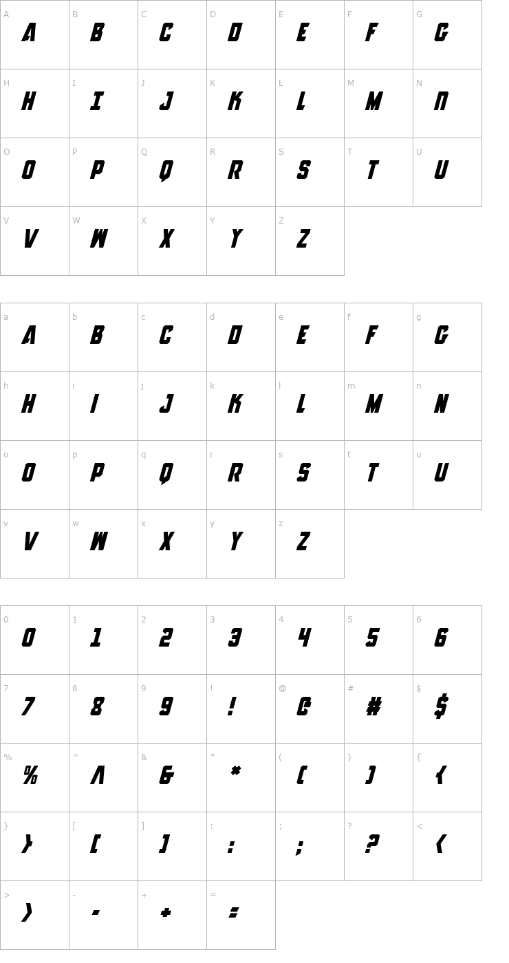 Character Map Antilles Italic Font