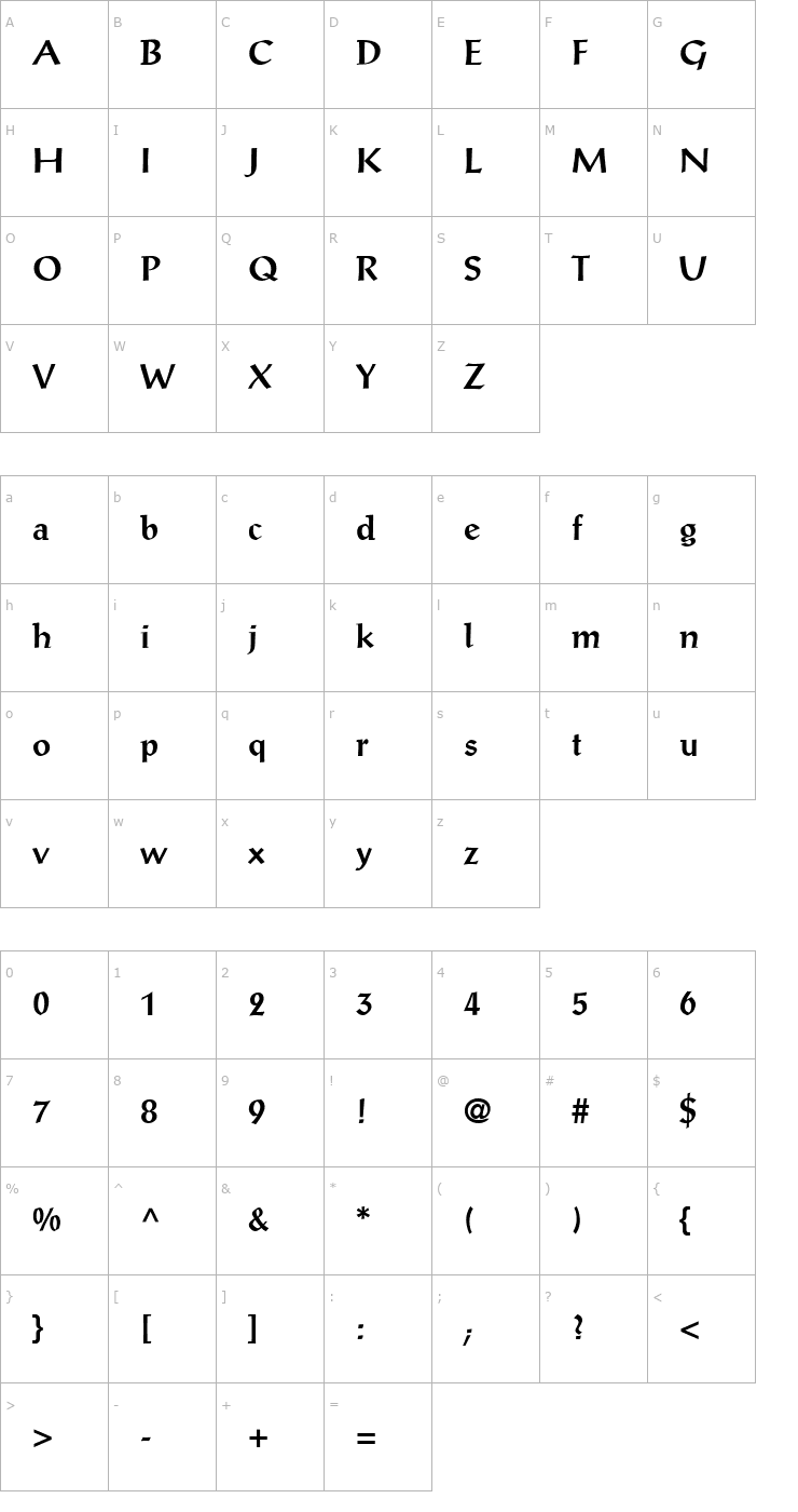 Character Map Antiqua SSi Bold Font