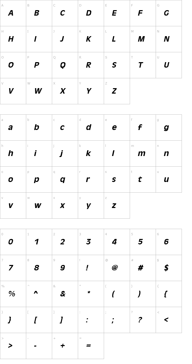 Character Map AntiqueOlive Bold Italic Font