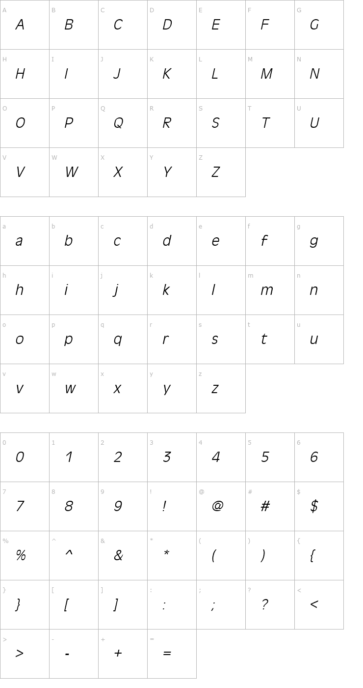 Character Map AntiqueOliveL Italic Font