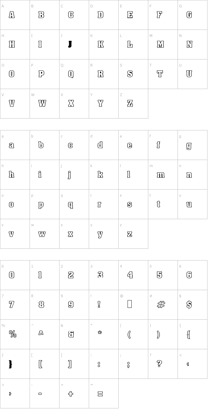 Character Map ApexOutline Font