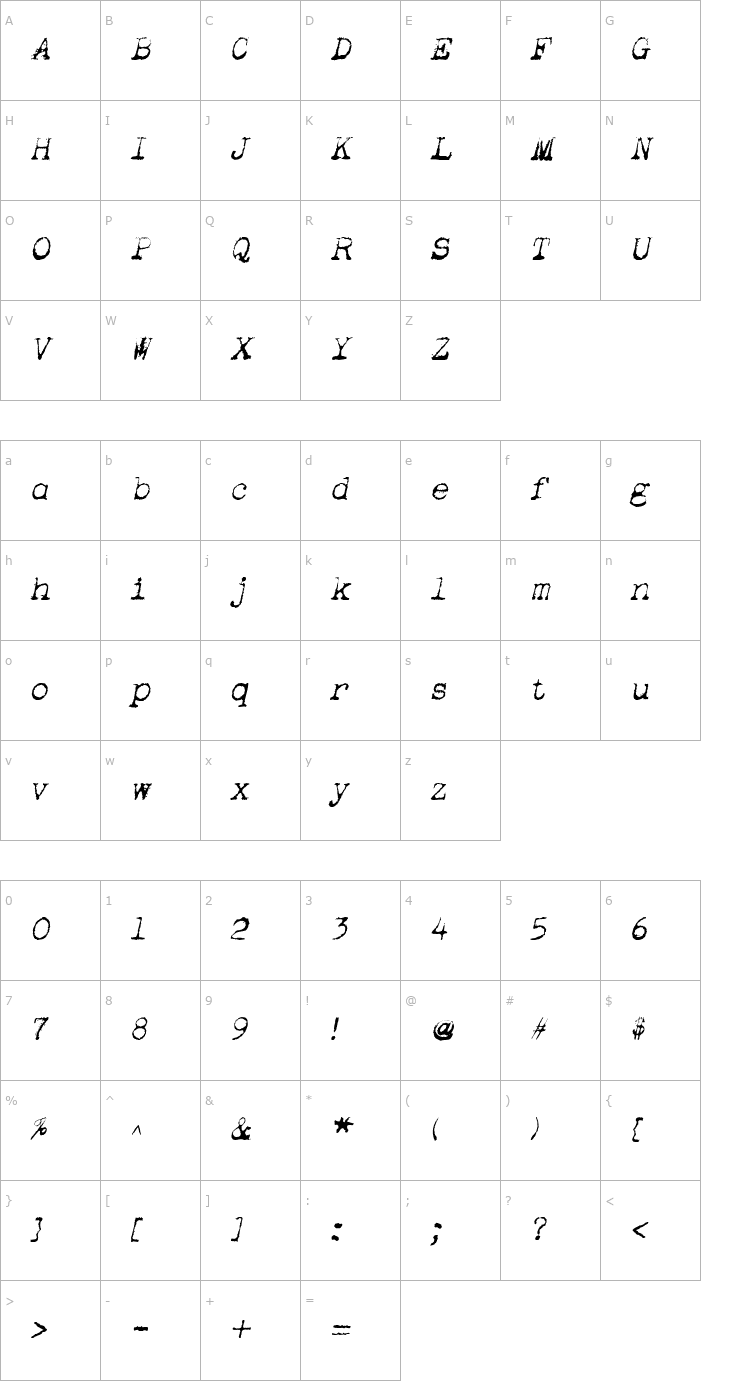 Character Map Apoplex Italic Font