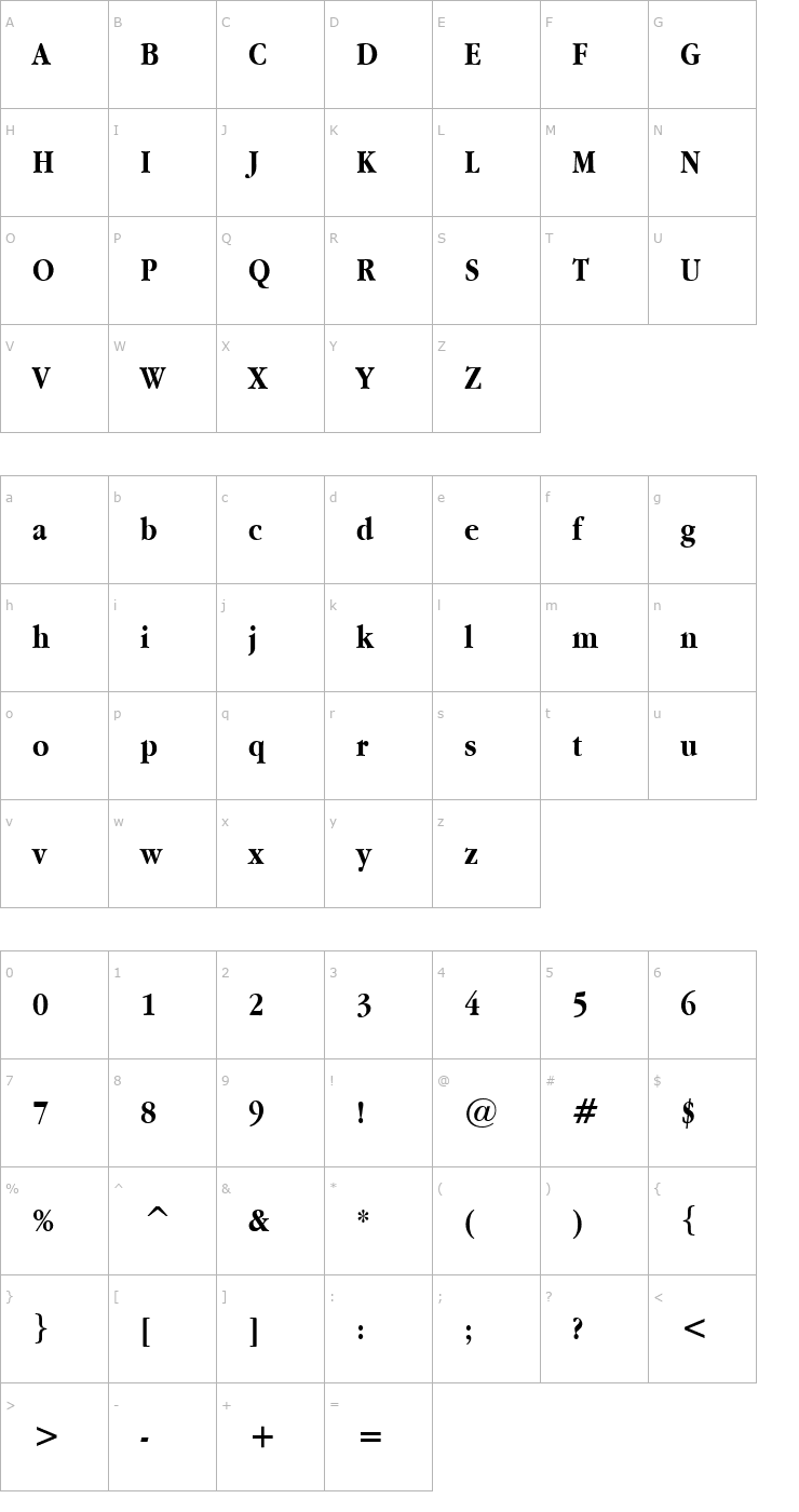 Character Map Apple Garamond Bold Font