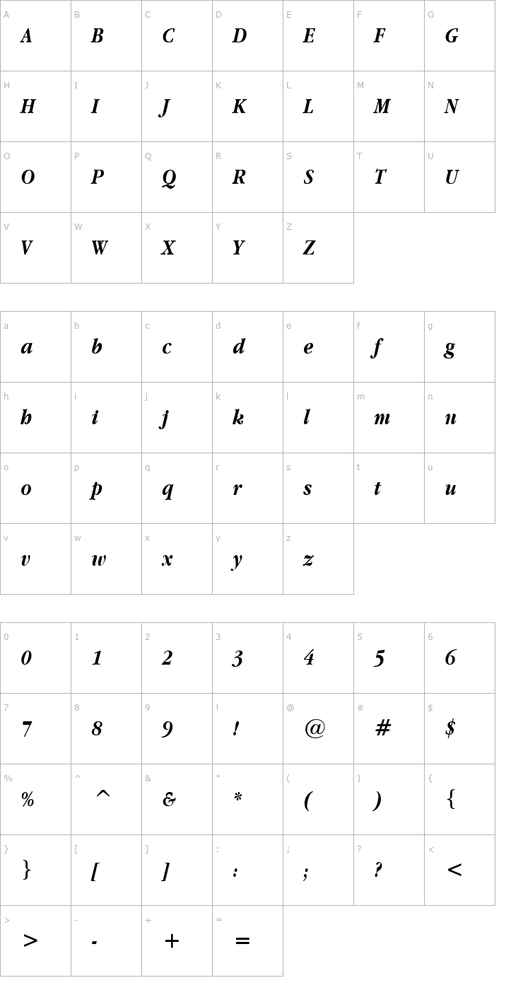 Character Map Apple Garamond Bold Italic Font