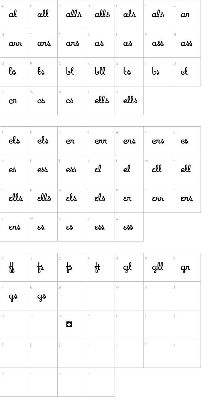 Character Map Apricot - Ligatures One Font