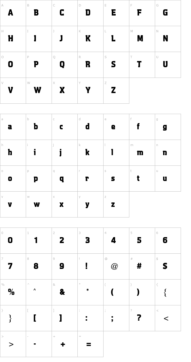 Character Map Aquarius CG No8 Font