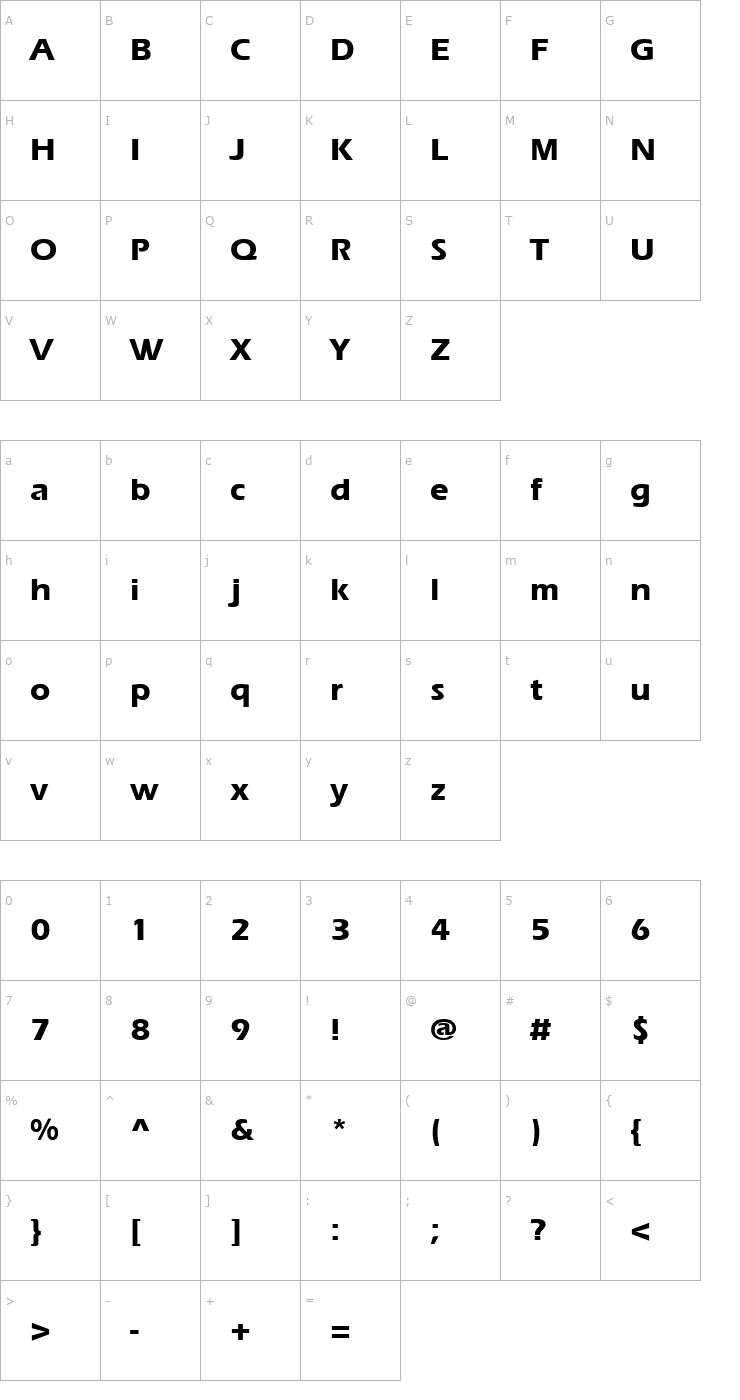 Character Map Aquiline Extra Bold Font